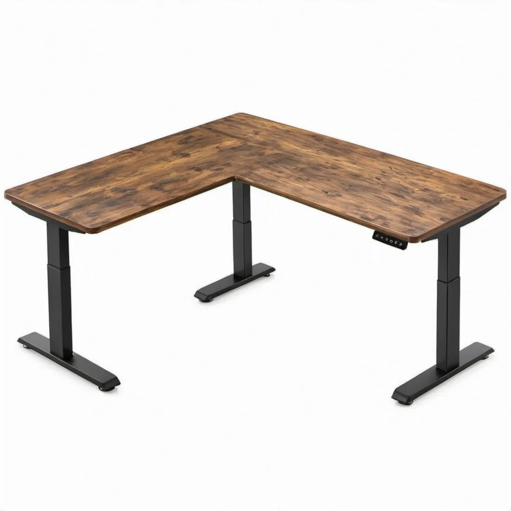 Elektrisch verstelbaar L-vormig hoekbureau 160 x 120 cm bruin/zwart