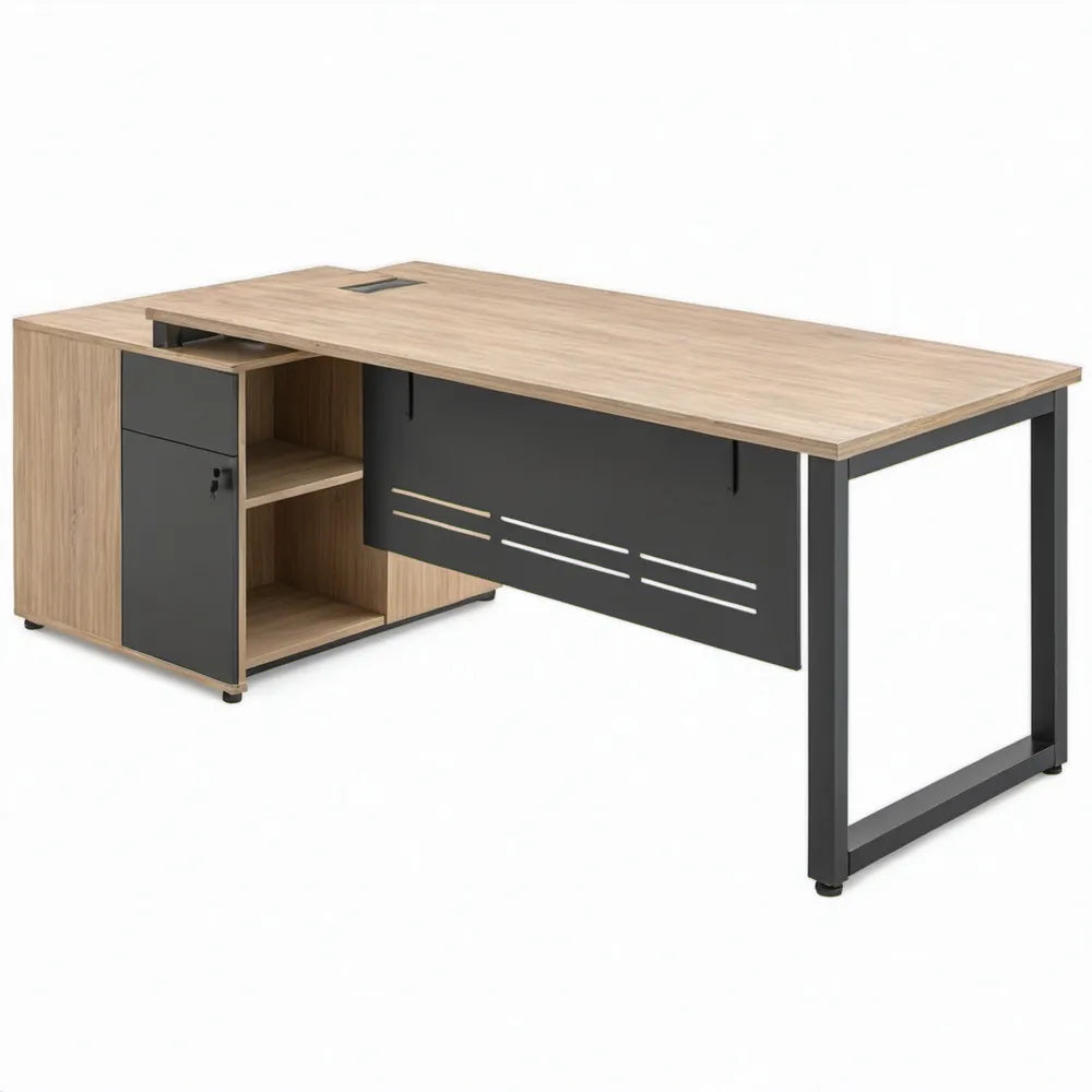 Bureau 160 x 70 x 75 cm met opbergkast en lade - Eikenkleurig/Antraciet