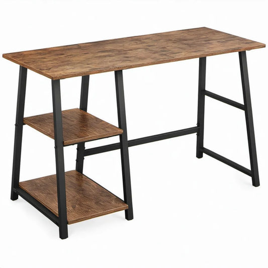 Bureau met 2 opbergplanken 120 x 60 x 75 cm Bruin/Zwart