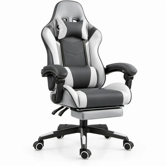 Ergonomische gamingstoel met verstelbare armleuningen, zwart/wit/grijs, 68 x 70 x 125-135 cm