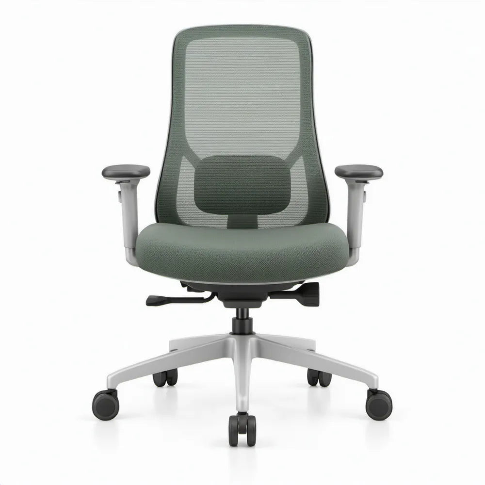Ergonomische bureaustoel met hoge rugleuning en lendensteun, 67 x 67 x 116-126 cm, groen/grijs/zwart/zilver