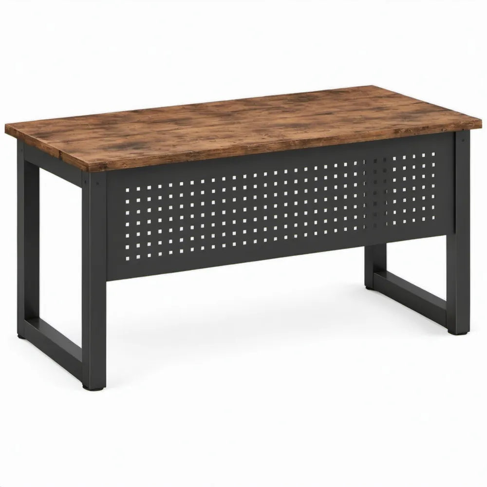 Industrieel bureau 120 x 60 x 75 cm met bruin spaanplaatblad en zwart stalen frame