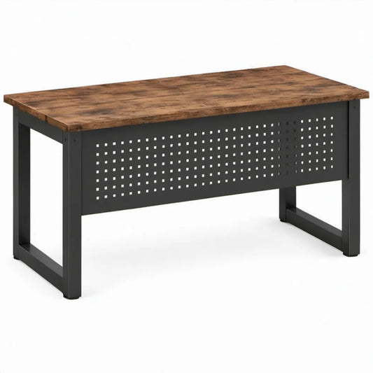 Industrieel bureau 120 x 60 x 75 cm met bruin spaanplaatblad en zwart stalen frame