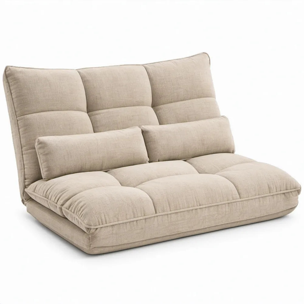 Beige verstelbare vloerbank van polyester, 140 x 90 x 75 cm