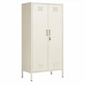 Metalen kast met 2 deuren, slot en ventilatiesleuven – 80 x 40 x 180 cm – Wit/Goudkleurig