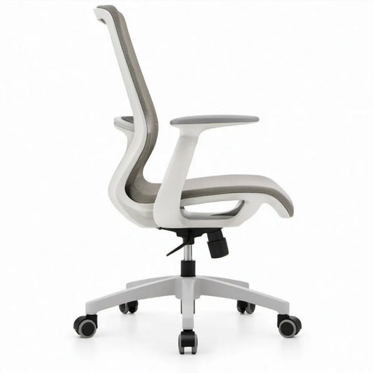 Ergonomische bureaustoel met hoge rugleuning en armleuningen, grijs/wit/zwart, 64 x 64 x 113-123 cm