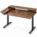 Elektrisch verstelbaar bureau met monitorverhoger en lade, 120 x 60 cm, hoogte 72-117 cm, donkerbruin/zwart