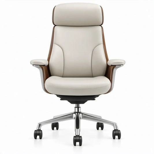 Ergonomische directiestoel met hoge rugleuning en hoofdsteun 66 x 66 x 118-128 cm Ivoor/Bruin