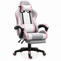 Verstelbare gamingstoel met voetensteun en kussens, roze/wit/grijs/zwart, 66 x 66 x 118-128 cm