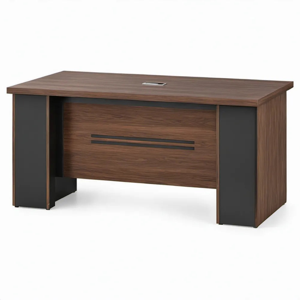 Directiebureau 160 x 80 x 75 cm in walnootbruin en antraciet met kabeldoorvoer