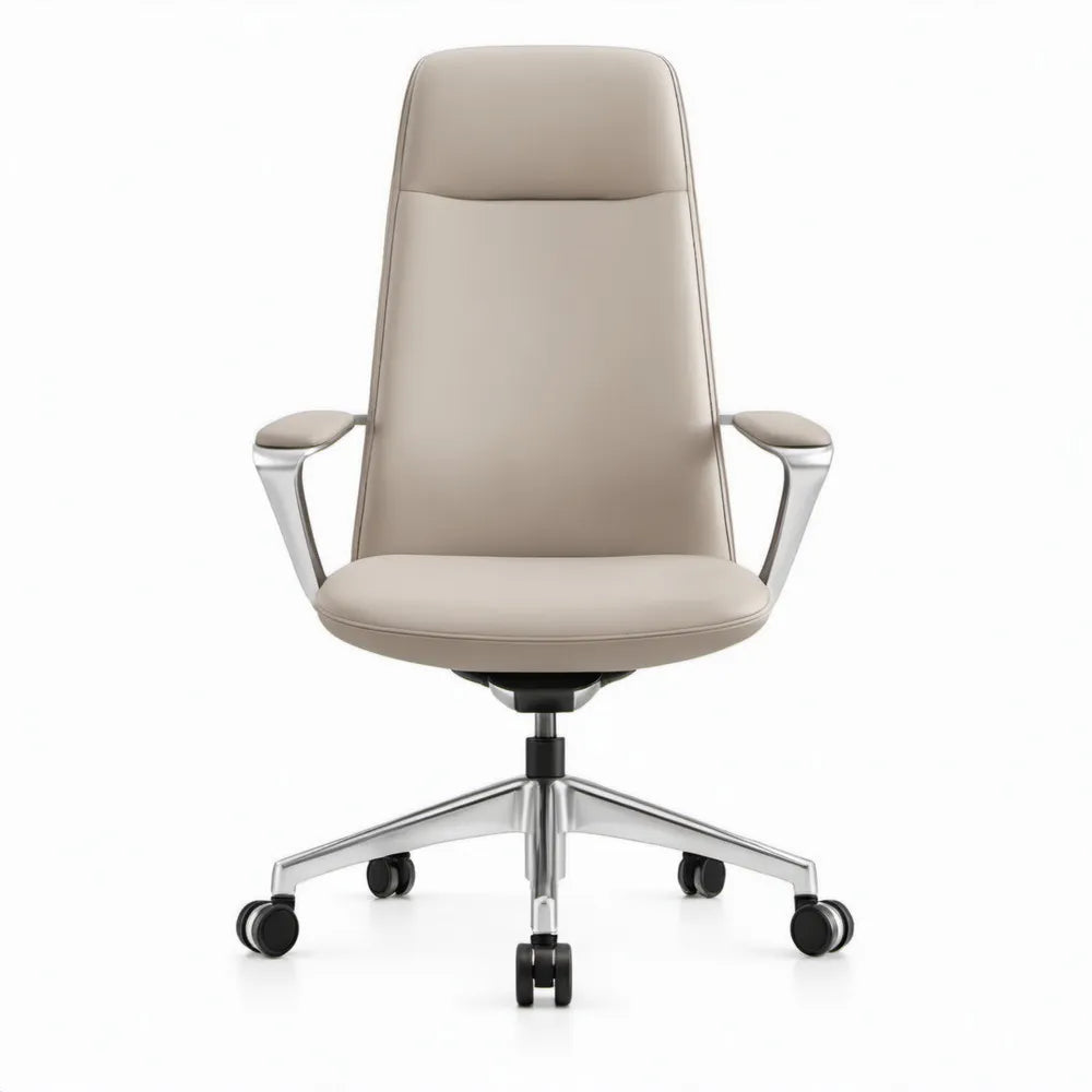 Ergonomische bureaustoel met hoge rugleuning, verstelbare zithoogte en armleuningen, 66 x 66 x 112-122 cm, beige/zilver/zwart