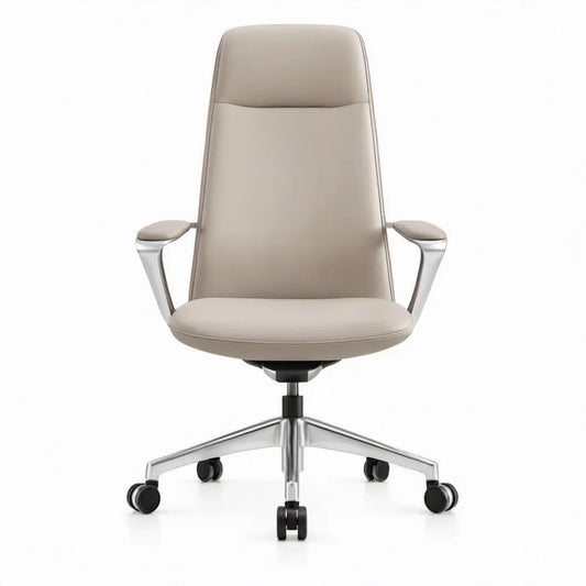 Ergonomische bureaustoel met hoge rugleuning, verstelbare zithoogte en armleuningen, 66 x 66 x 112-122 cm, beige/zilver/zwart