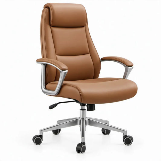 Ergonomische directiestoel met hoge rugleuning van bruin PU-kunstleer, 68 x 68 x 114-124 cm