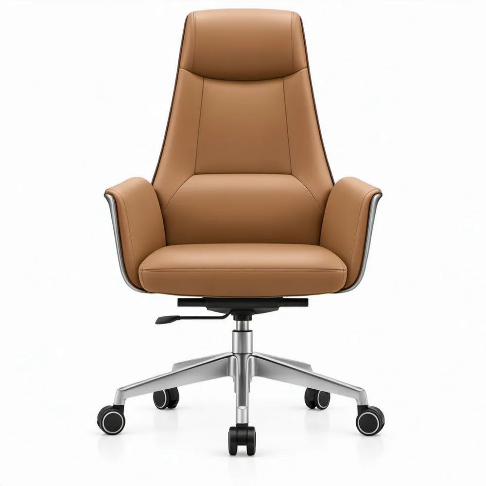 Ergonomische bureaustoel met hoge rugleuning, hoofdsteun en verstelbare zithoogte – Cognac – 68 x 68 x 112-122 cm