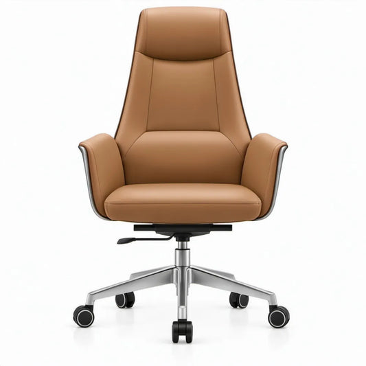 Ergonomische bureaustoel met hoge rugleuning, hoofdsteun en verstelbare zithoogte – Cognac – 68 x 68 x 112-122 cm