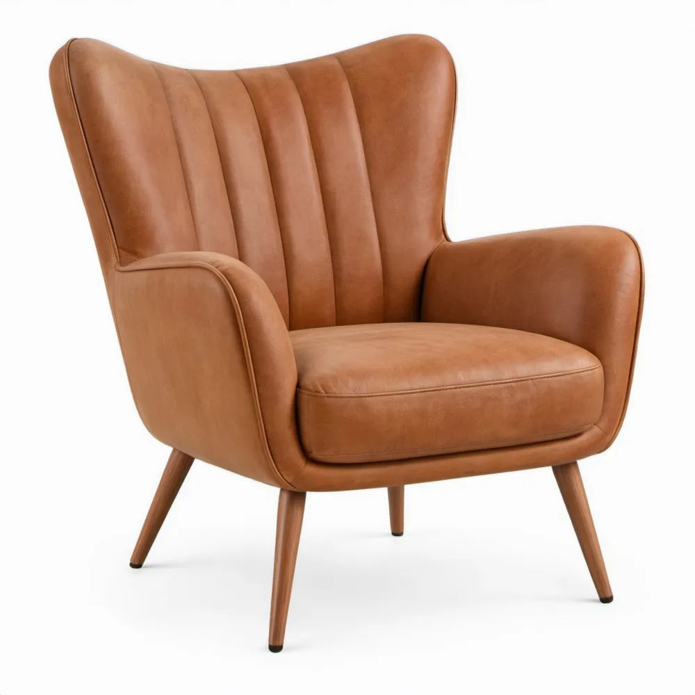 Cognacbruine fauteuil met armleuningen van kunstleer, 76 x 82 x 101 cm