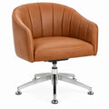 Draaibare fauteuil van cognackleurig PU-kunstleer met verchroomd stalen vijfpoots onderstel, 73 x 70 x 80 cm