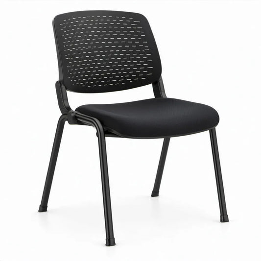 Zwarte vergaderstoel met geperforeerde rugleuning en gestoffeerde zitting, 49 x 54 x 82 cm