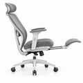 Ergonomische bureaustoel grijs/wit met verstelbare hoofdsteun en uitschuifbare voetensteun, 65 x 65 x 118-128 cm