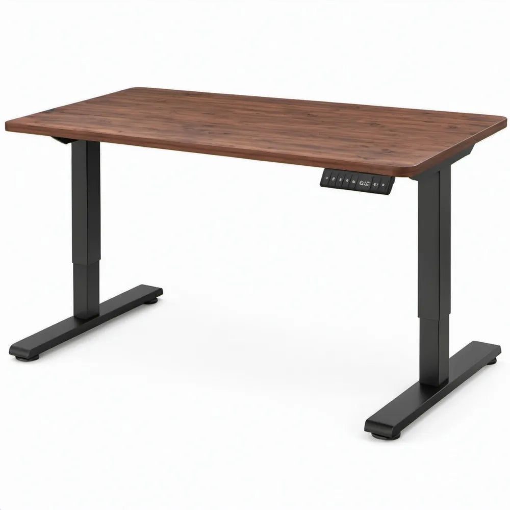 Elektrisch in hoogte verstelbaar bureau 140 x 70 cm walnootbruin/zwart