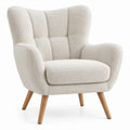 Oorfauteuil met hoge rugleuning 82 x 86 x 105 cm crème bouclé polyester met beukenhouten poten