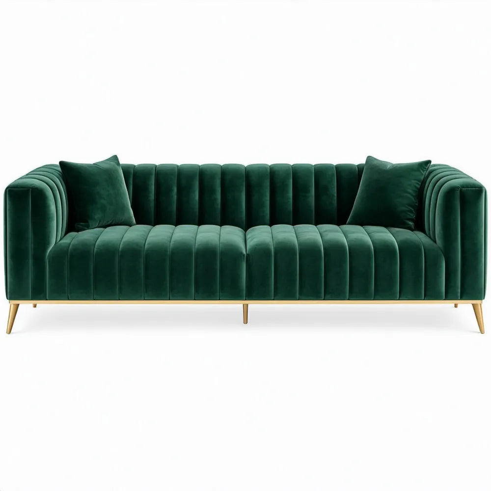 3-zitsbank 230 x 90 x 78 cm donkergroen polyesterfluweel met goudkleurige poten
