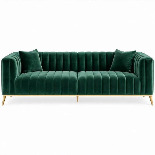 3-zitsbank 230 x 90 x 78 cm donkergroen polyesterfluweel met goudkleurige poten