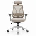 Ergonomische bureaustoel beige/zilver/zwart met verstelbare hoofdsteun en lendensteun, 66 x 66 x 116-126 cm