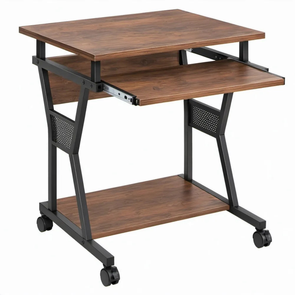 Bureau met uitschuifbaar toetsenbordblad en wielen 80 x 50 x 75 cm Bruin/Zwart
