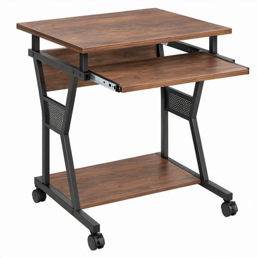 Bureau met uitschuifbaar toetsenbordblad en wielen 80 x 50 x 75 cm Bruin/Zwart