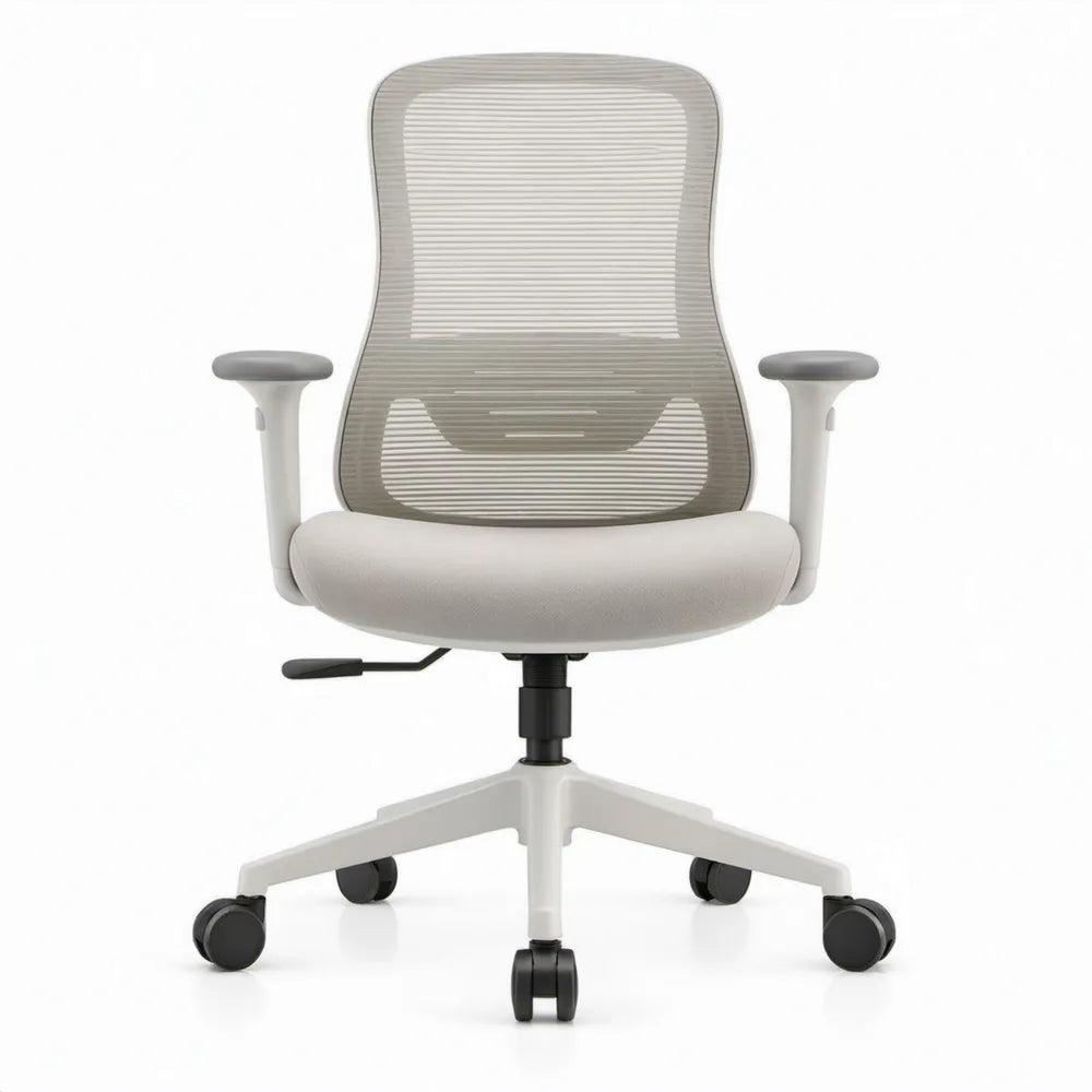 Ergonomische bureaustoel met armleuningen en lendensteun, lichtgrijs/wit/zwart, 62 x 62 x 96-106 cm