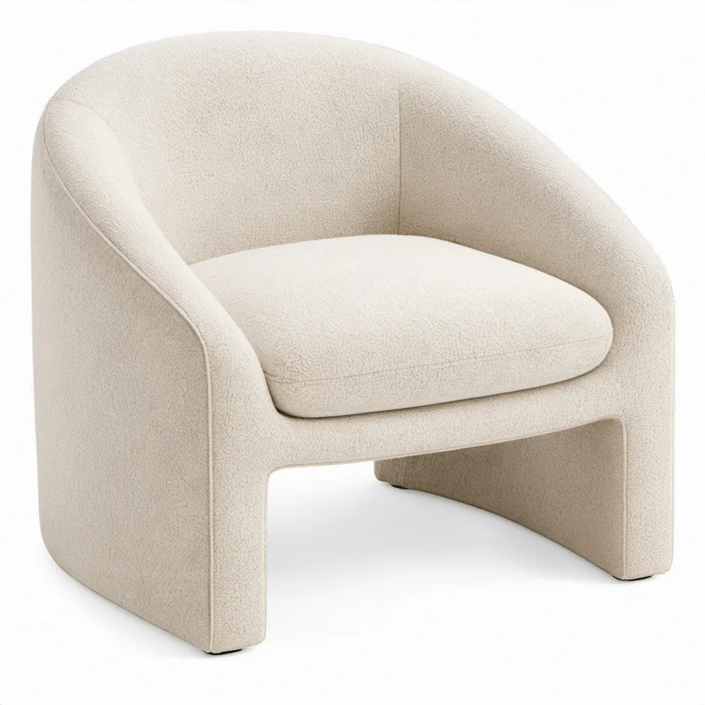 Gebogen fauteuil van crèmekleurige bouclé polyester, 75 x 70 x 72 cm