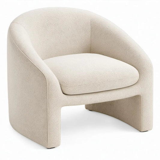 Gebogen fauteuil van crèmekleurige bouclé polyester, 75 x 70 x 72 cm