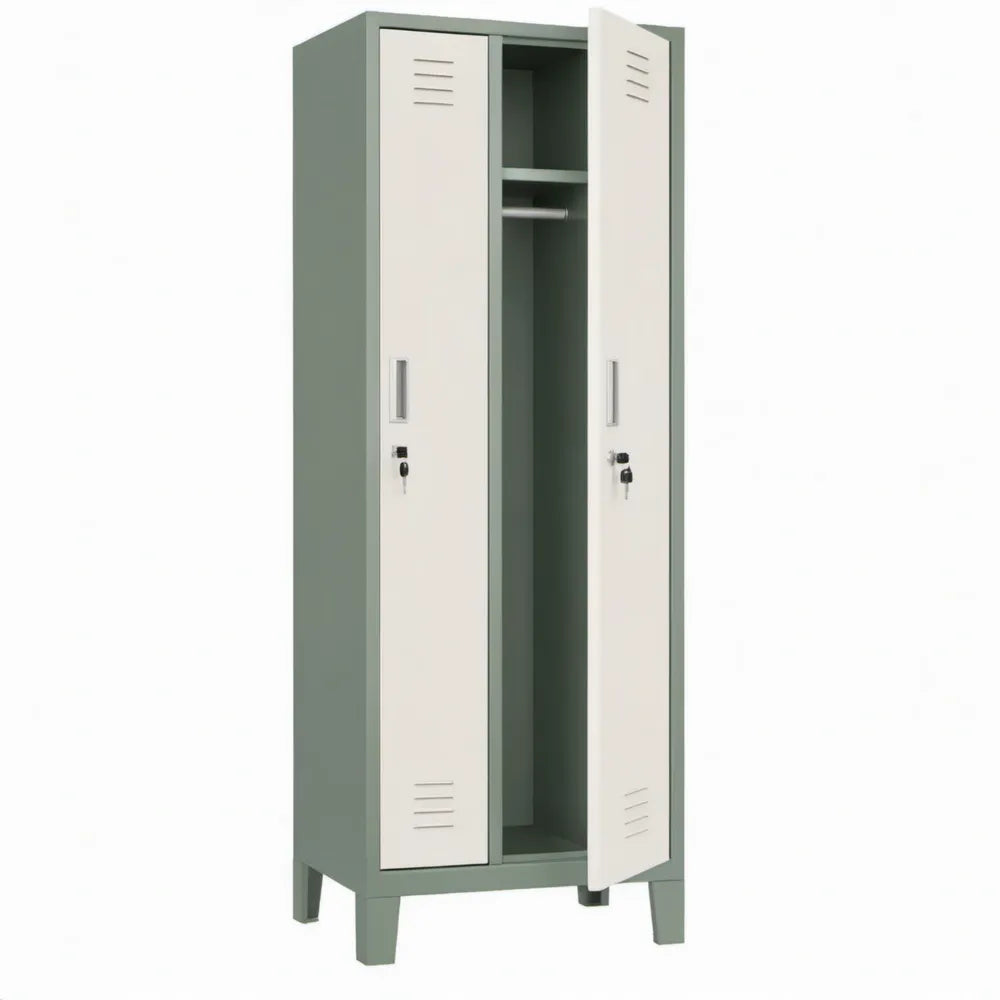 Stalen garderobekast met 2 afsluitbare deuren, legplanken en kledingroede – Grijs/Wit – 80 x 50 x 180 cm