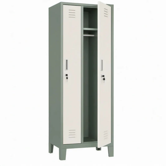 Stalen garderobekast met 2 afsluitbare deuren, legplanken en kledingroede – Grijs/Wit – 80 x 50 x 180 cm