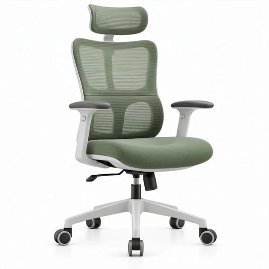 Ergonomische bureaustoel met hoofdsteun en armleuningen, groen/wit/zwart, 66 x 66 x 116-126 cm