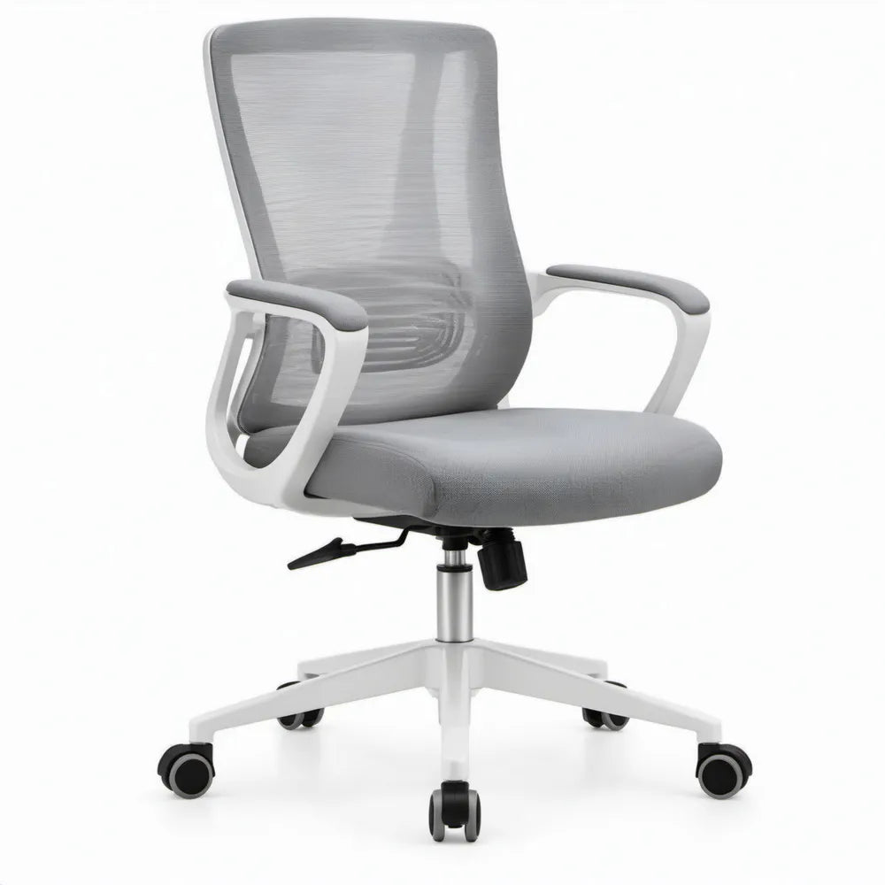 Ergonomische bureaustoel met armleuningen en wielen, grijs/wit, 64 x 64 x 96-106 cm