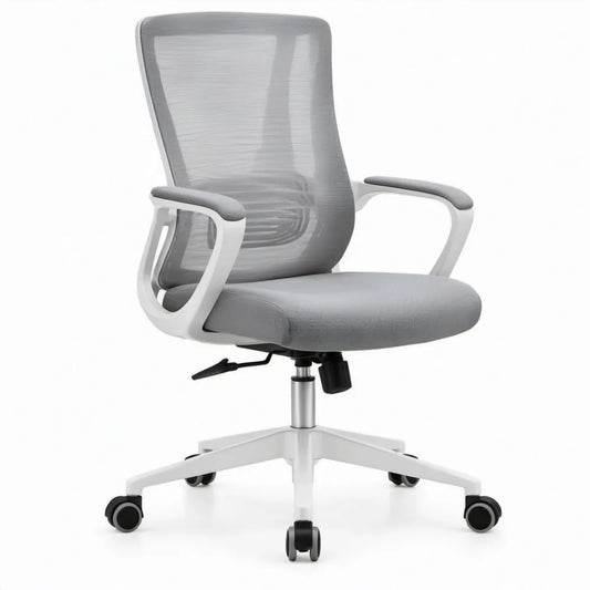 Ergonomische bureaustoel met armleuningen en wielen, grijs/wit, 64 x 64 x 96-106 cm
