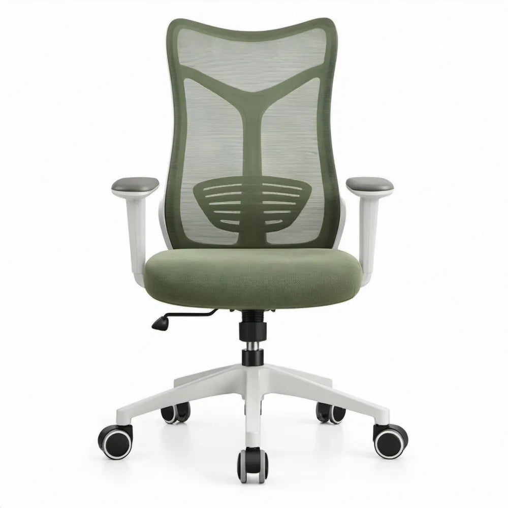Ergonomische bureaustoel met armleuningen en wielen, olijfgroen/wit/zwart, 64 x 64 x 102-112 cm