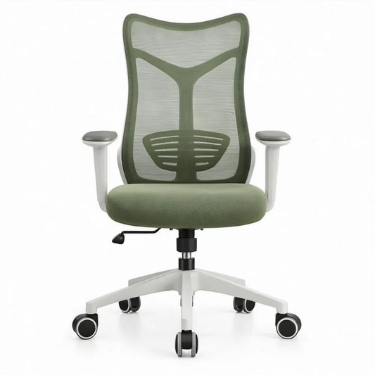 Ergonomische bureaustoel met armleuningen en wielen, olijfgroen/wit/zwart, 64 x 64 x 102-112 cm