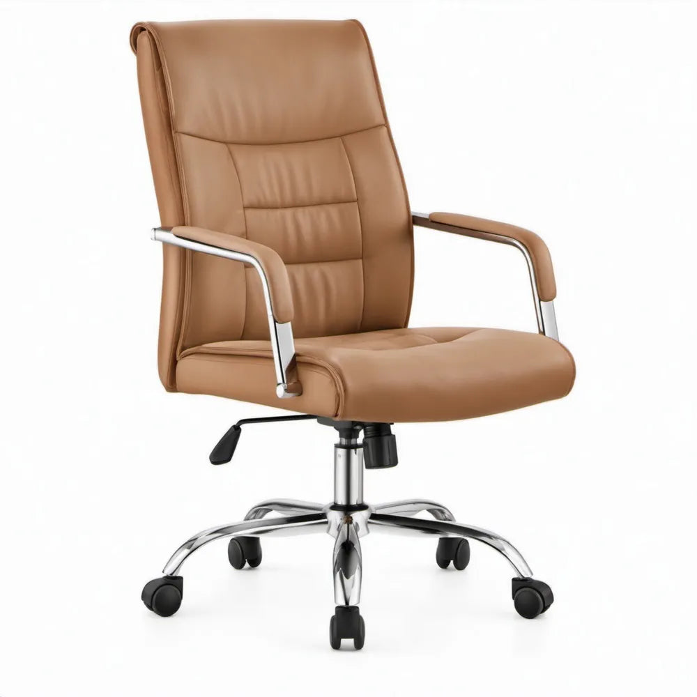 Verstelbare bureaustoel met armleuningen en wielen, 65 x 65 x 112-122 cm, cognacbruin