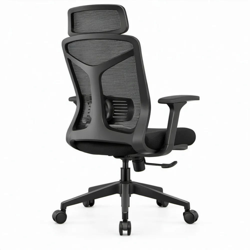 Ergonomische bureaustoel zwart met hoofdsteun en lendensteun, 65 x 65 x 116-126 cm