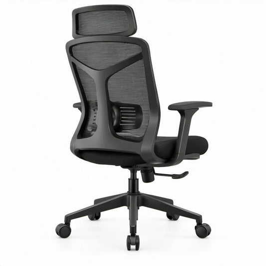 Ergonomische bureaustoel zwart met hoofdsteun en lendensteun, 65 x 65 x 116-126 cm