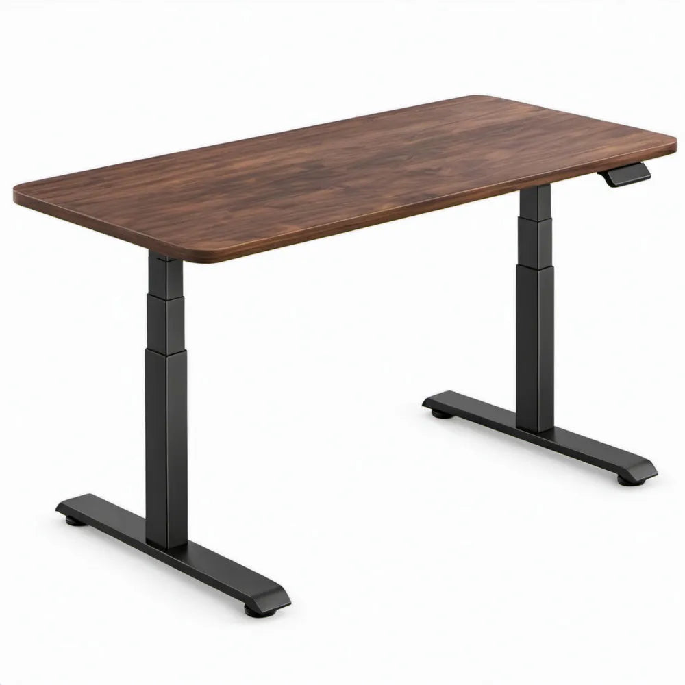 Elektrisch in hoogte verstelbaar bureau 120 x 60 cm, 72-118 cm, walnootbruin met zwart onderstel