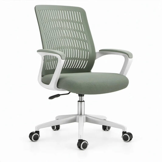 Ergonomische bureaustoel met armleuningen en wieltjes, 62 x 62 x 89-99 cm, saliegroen/grijs/zwart